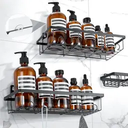 ChicSolis Duschablage ohne Bohren, 3-teilig, Rostfrei Schwarz für Shampoo und Duschgel