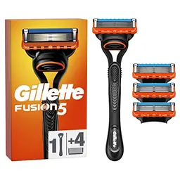 Gillette Fusion 5 Herren Nassrasierer Set mit 4 Klingen und 240 ml Bartpflege Rasiergel, ideales Geschenk für Männer
