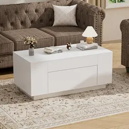 BonVache Couchtisch mit Stauraum, 90x50x42cm, Weiß, Holz, wohnzimmertisch