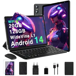 Biegedy 10 Zoll Tablet PC mit Android 14, 20 GB RAM, 128 GB Speicher, 5G WLAN, 6000mAh Akku, Schwarz