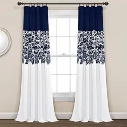 Lush Décor Estate Garden Vorhang-Set – florale Fensterdekoration in Marineblau (2er-Set), 241 × 132 cm