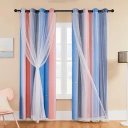 XiDi Verdunkelungsvorhänge mit Öse für Kinderzimmer - Regenbogen Design, Doppelschicht, Rosa Grau Blau, 86×183cm