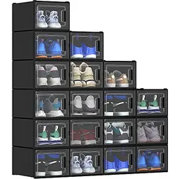 YITAHOME Schuhboxen 18er Set, Stapelbare Aufbewahrungsboxen für Schuhe bis Größe 46, Schwarz