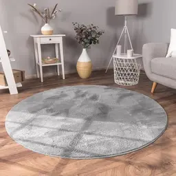 Paco Home Teppich Rund Grau Ø 100 cm - Weich, Pflegeleicht und Modern