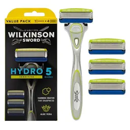 Wilkinson Sword Hydro 5 Sensitive Rasierer für Männer, inkl. 4 Klingen und Feuchtigkeitsspendenden Gel-Pools