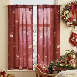 TOPICK Bistrogardine 2er Set Weihnachtsgardinen Rot für Küche und Wohnzimmer, H115xB65 cm
