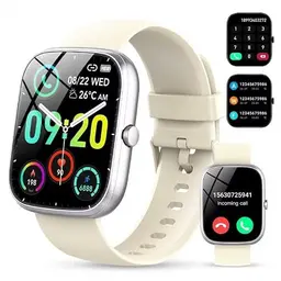 Smartwatch für Herren und Damen mit 1,91" Touchscreen, Bluetooth-Anrufen, 100+ Sportmodi, IP68 wasserdicht, Fitnessuhr für Android und iOS (Weiß)