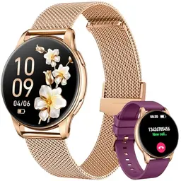 Smartwatch Damen mit Telefonfunktion - 1,32" AMOLED Fitnessuhr mit Pulsmesser und Schlafüberwachung, wasserdicht für iOS und Android