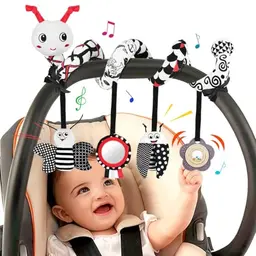 JNEYVIC Kinderwagen Spielzeug für Babys 0-6 Monate - Hängespielzeug und Kinderwagenkette in Schwarz Weiß
