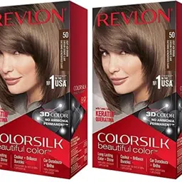 Revlon Colorsilk Haarfarbe 50 Light Ash Brown - 100% Grauabdeckung, ammoniakfrei, Packung mit 2