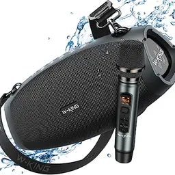 W-KING Bluetooth Lautsprecher mit kabellosem Mikrofon, tragbare Outdoor Box, DSP, Powerbank und tiefem Bass