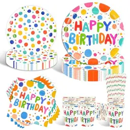80 Stück Geburtstag Partygeschirr - Happy Birthday Teller, Servietten & Strohhalme für 16 Gäste