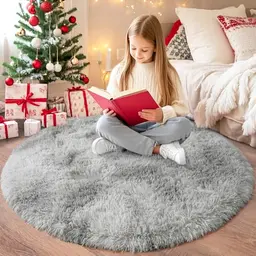 Runder Hochflor Teppich 160 cm - Weicher, flauschiger Shaggy für Wohnzimmer, Kinderzimmer und Schlafzimmer in Hellgrau