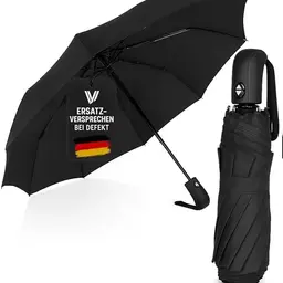 Villkin Sturmfester Regenschirm mit Auf-Zu-Automatik - Robuster Taschenregenschirm in Schwarz für Damen und Herren