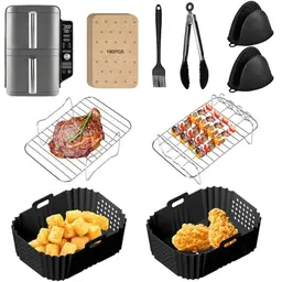FJNATINH Airfryer Zubehör für Ninja Double Stack XL SL400EU, 100 Stück Ölpapier, Bürste, Handclip
