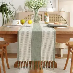 Boho Tischläufer 33x187 cm in Grün, waschbar, ideal für Hochzeiten, Partys und Weihnachten