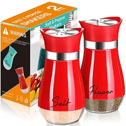 Salz- und Pfefferstreuer Set mit Edelstahl Deckel, 120ml - Ideal für Küche und unterwegs (Rot)