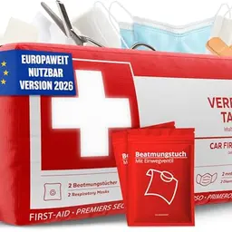 KFZ-Verbandstasche DIN 13164:2022, europaweit nutzbar, inklusive Beatmungstücher - StVO-konform