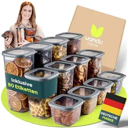 uandu Luftdichte Vorratsdosen 12er Set - Küchen Aufbewahrungsbox für trockene Lebensmittel, BPA-frei