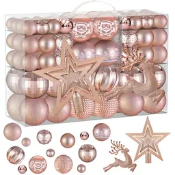 102 Stück Rosegold Weihnachtskugeln Set - Christbaumschmuck für festliche Dekoration