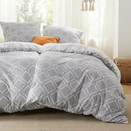 BEDSURE Bettwäsche 135x200 cm 4-teilig mit 2 Kissenbezügen 80x80 cm - Wendebettwäsche mit Gittermuster in Grau