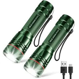 BUCASA LED Taschenlampe, 2000 Lumen, 3 Modi, 2 Stück, Wasserdicht, für Camping und Notfälle (Grün)