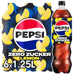 Pepsi Zero Zucker Lemon - Zückerfreies Erfrischungsgetränk mit Zitronengeschmack (6 x 1,25 l)