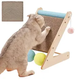 JNEYVIC Kratzbrett für Katzen aus Holz 33 x 30 cm mit Ball - ideal für die Ecke