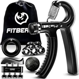 FitBeast Handtrainer Set - 5er-Pack, Verstellbarer Grip und Stressabbau-Griffkugel, Schwarz