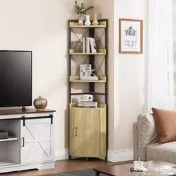 YITAHOME Eckregal, 4 Ebenen, freistehendes Holz-Bücherregal für Wohnzimmer und Heimbüro