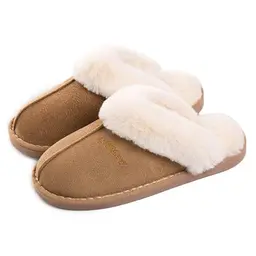 Lastia Damen Hausschuhe Winter Warm Faux Pelz Slipper, rutschfest, Hellbraun, EU 36.5–38 / 40–41