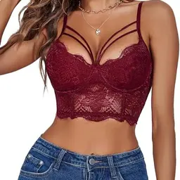 Avidlove Damen Crop Top Spitze Bauchfrei Spaghettiträger V-Ausschnitt Cami Tanktop Rot XXL