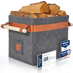 OAKAGE® Holzkorb für Kaminholz - Dunkelgrau, stabiler Metallrahmen