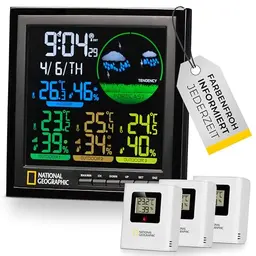 National Geographic Funk-Wetterstation mit Außensensor und 4 Messbereichen für drinnen und draußen