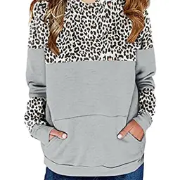 Saodimallsu Mädchen Pullover mit Kapuze im Leopardenmuster, grau, 120
