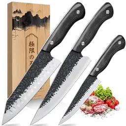 Purple Dragon 3-teiliges Kochmesser-Set mit ergonomischem Griff aus hochwertigem Kohlenstoffstahl