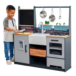KidKraft Farm to Table Holz-Kinderküche mit Zubehör und Lichteffekten, Spielzeug für Kinder ab 3 Jahren