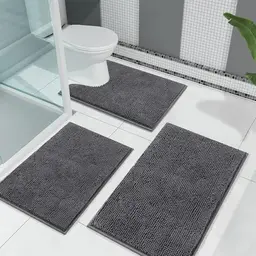 Enyhom Badematten Set 3-teilig, rutschfest und waschbar, für Dusche und Badewanne, Chenille
