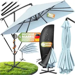 KESSER® Sonnenschirm 250x250cm, hellblau, UV- & wasserdicht, windfest, 360° drehbar, inkl. Alu-Gestell, Kurbel & Schutzhülle