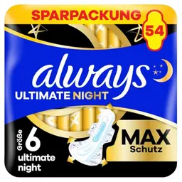 Always Damenbinden Ultimate Night Größe 6 mit Flügeln, 54 Stück