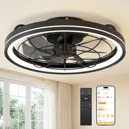 Deckenventilator mit Beleuchtung, dimmbar, leise, Fernbedienung & App, 48cm, Timer, Schwarz