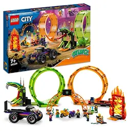 LEGO 60339 City Stuntz Stuntshow-Doppellooping Set mit Rampe, Monstertruck, 2 Motorrädern, 7 Minifiguren für Kinder ab 7 Jahre