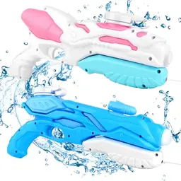 Wasserpistole für Kinder, 2er Set, 400ml - Ideal für Sommerpartys im Freien, Strand und Pool (Blau + Rosa)