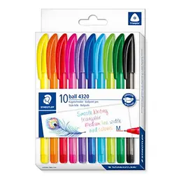 STAEDTLER Dreikant Kugelschreiber, 10er Set in verschiedenen Farben, Linienbreite M