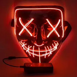 WUJUN Halloween Maske mit LED-Beleuchtung, lustige Grimasse, perfekt für Karneval & Party (Rot)