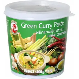 Grüne Cock Currypaste, sehr scharf, authentisch thailändisch, vegan, halal, glutenfrei (400 g)