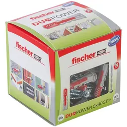 fischer DuoPower 8 x 40 S PH, Universaldübel mit Schrauben, ideal für Beton, Ziegel, Stein und Gipskarton, 50 Dübel + 50 Schrauben