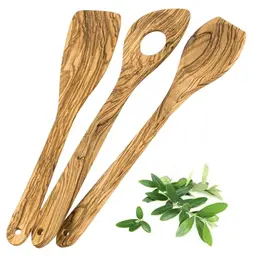 3er Set Premium Holzkochlöffel aus Olivenholz - Handgefertigtes Küchenhelfer-Set, antibakteriell und hitzebeständig