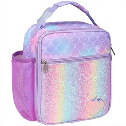 Bagseri Isolierte Lunchtasche für Kinder - Lila Meerjungfrau Kühltasche für Brotdose und Flasche, wasserdicht und auslaufsicher