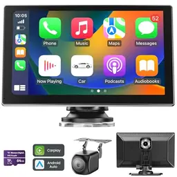 Carplay Display 9" - 4K-Dashcam & 1080P-Rückfahrkamera Drahtloses Tragbares für Apple Carplay & Android Auto, Unterstützung GPS-Navigation, Bluetooth 5.0, Sprachsteuerung, Mirror-Link, OTA-Updates